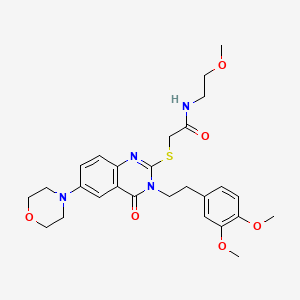 molecular formula C27H34N4O6S B6522518 2-({3-[2-(3,4-dimethoxyphenyl)ethyl]-6-(morpholin-4-yl)-4-oxo-3,4-dihydroquinazolin-2-yl}sulfanyl)-N-(2-methoxyethyl)acetamide CAS No. 689761-01-1