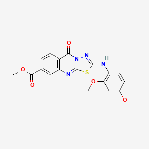 molecular formula C19H16N4O5S B6522555 methyl 2-[(2,4-dimethoxyphenyl)amino]-5-oxo-5H-[1,3,4]thiadiazolo[2,3-b]quinazoline-8-carboxylate CAS No. 896703-42-7