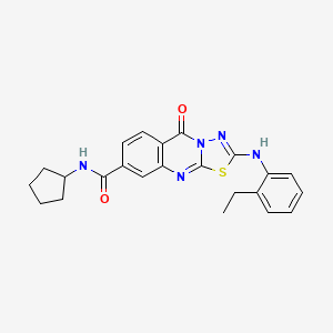 molecular formula C23H23N5O2S B6522561 N-cyclopentyl-2-[(2-ethylphenyl)amino]-5-oxo-5H-[1,3,4]thiadiazolo[2,3-b]quinazoline-8-carboxamide CAS No. 896703-77-8