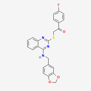 molecular formula C24H18FN3O3S B6522637 2-[(4-{[(2H-1,3-benzodioxol-5-yl)methyl]amino}quinazolin-2-yl)sulfanyl]-1-(4-fluorophenyl)ethan-1-one CAS No. 896698-47-8