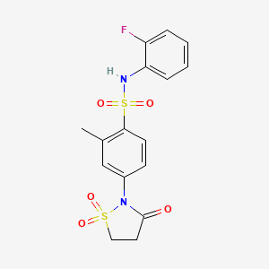 molecular formula C16H15FN2O5S2 B6522737 N-(2-fluorophenyl)-2-methyl-4-(1,1,3-trioxo-1lambda6,2-thiazolidin-2-yl)benzene-1-sulfonamide CAS No. 951900-88-2