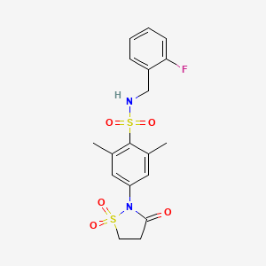 molecular formula C18H19FN2O5S2 B6522755 N-[(2-fluorophenyl)methyl]-2,6-dimethyl-4-(1,1,3-trioxo-1lambda6,2-thiazolidin-2-yl)benzene-1-sulfonamide CAS No. 951902-01-5