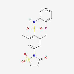 molecular formula C17H17FN2O5S2 B6522760 N-(2-fluorophenyl)-2,6-dimethyl-4-(1,1,3-trioxo-1lambda6,2-thiazolidin-2-yl)benzene-1-sulfonamide CAS No. 951894-50-1