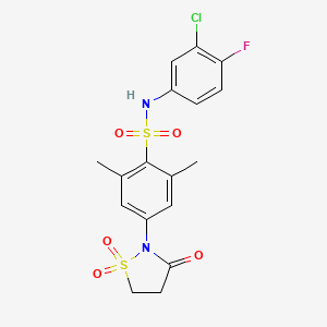 N-(3-chloro-4-fluorophenyl)-2,6-dimethyl-4-(1,1,3-trioxo-1lambda6,2-thiazolidin-2-yl)benzene-1-sulfonamide