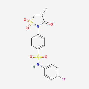 molecular formula C16H15FN2O5S2 B6522780 N-(4-fluorophenyl)-4-(4-methyl-1,1,3-trioxo-1lambda6,2-thiazolidin-2-yl)benzene-1-sulfonamide CAS No. 951896-41-6