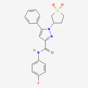 molecular formula C20H18FN3O3S B6522806 1-(1,1-dioxo-1lambda6-thiolan-3-yl)-N-(4-fluorophenyl)-5-phenyl-1H-pyrazole-3-carboxamide CAS No. 942721-10-0