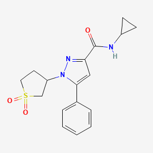 molecular formula C17H19N3O3S B6522837 N-cyclopropyl-1-(1,1-dioxo-1lambda6-thiolan-3-yl)-5-phenyl-1H-pyrazole-3-carboxamide CAS No. 942815-97-6