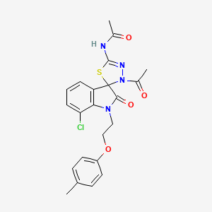 molecular formula C22H21ClN4O4S B6522854 N-{3'-acetyl-7-chloro-1-[2-(4-methylphenoxy)ethyl]-2-oxo-1,2-dihydro-3'H-spiro[indole-3,2'-[1,3,4]thiadiazole]-5'-yl}acetamide CAS No. 919062-85-4