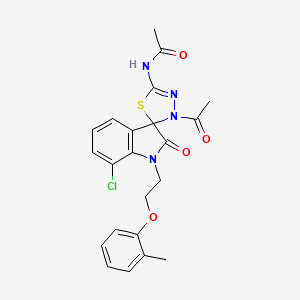 molecular formula C22H21ClN4O4S B6522857 N-{3'-acetyl-7-chloro-1-[2-(2-methylphenoxy)ethyl]-2-oxo-1,2-dihydro-3'H-spiro[indole-3,2'-[1,3,4]thiadiazole]-5'-yl}acetamide CAS No. 919053-35-3