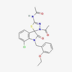 molecular formula C22H21ClN4O4S B6522865 N-{3'-acetyl-7-chloro-1-[(2-ethoxyphenyl)methyl]-2-oxo-1,2-dihydro-3'H-spiro[indole-3,2'-[1,3,4]thiadiazole]-5'-yl}acetamide CAS No. 919213-10-8