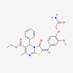 molecular formula C26H25N3O6S B6523116 ethyl (2E)-2-{[4-(carbamoylmethoxy)-3-methoxyphenyl]methylidene}-7-methyl-3-oxo-5-phenyl-2H,3H,5H-[1,3]thiazolo[3,2-a]pyrimidine-6-carboxylate CAS No. 627038-44-2