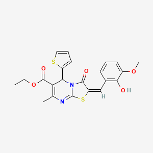 molecular formula C22H20N2O5S2 B6523118 ethyl (2E)-2-[(2-hydroxy-3-methoxyphenyl)methylidene]-7-methyl-3-oxo-5-(thiophen-2-yl)-2H,3H,5H-[1,3]thiazolo[3,2-a]pyrimidine-6-carboxylate CAS No. 359725-94-3