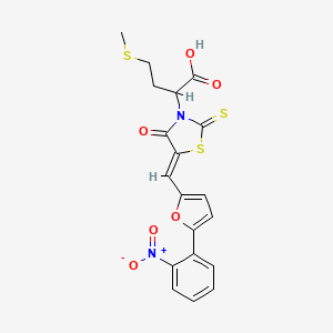 molecular formula C19H16N2O6S3 B6523164 4-(methylsulfanyl)-2-[(5Z)-5-{[5-(2-nitrophenyl)furan-2-yl]methylidene}-4-oxo-2-sulfanylidene-1,3-thiazolidin-3-yl]butanoic acid CAS No. 875286-55-8