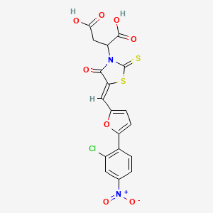 molecular formula C18H11ClN2O8S2 B6523174 2-[(5Z)-5-{[5-(2-chloro-4-nitrophenyl)furan-2-yl]methylidene}-4-oxo-2-sulfanylidene-1,3-thiazolidin-3-yl]butanedioic acid CAS No. 875286-13-8