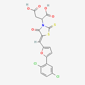 molecular formula C18H11Cl2NO6S2 B6523175 2-[(5Z)-5-{[5-(2,5-dichlorophenyl)furan-2-yl]methylidene}-4-oxo-2-sulfanylidene-1,3-thiazolidin-3-yl]butanedioic acid CAS No. 875286-50-3