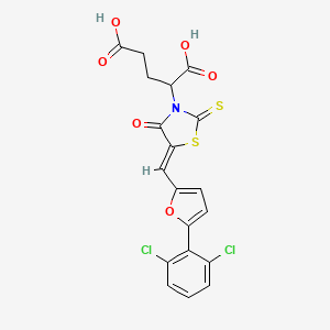 2-[(5Z)-5-{[5-(2,6-dichlorophenyl)furan-2-yl]methylidene}-4-oxo-2-sulfanylidene-1,3-thiazolidin-3-yl]pentanedioic acid