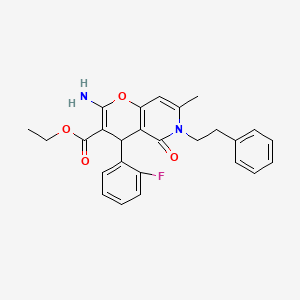 molecular formula C26H25FN2O4 B6523239 ethyl 2-amino-4-(2-fluorophenyl)-7-methyl-5-oxo-6-(2-phenylethyl)-4H,5H,6H-pyrano[3,2-c]pyridine-3-carboxylate CAS No. 883492-95-3
