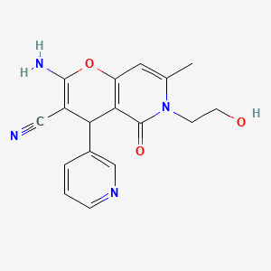 molecular formula C17H16N4O3 B6523265 2-amino-6-(2-hydroxyethyl)-7-methyl-5-oxo-4-(pyridin-3-yl)-4H,5H,6H-pyrano[3,2-c]pyridine-3-carbonitrile CAS No. 883511-57-7