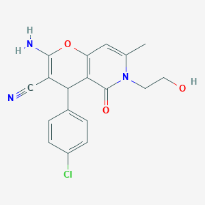 molecular formula C18H16ClN3O3 B6523283 2-amino-4-(4-chlorophenyl)-6-(2-hydroxyethyl)-7-methyl-5-oxo-4H,5H,6H-pyrano[3,2-c]pyridine-3-carbonitrile CAS No. 884215-92-3