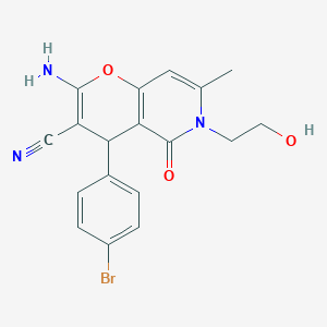 molecular formula C18H16BrN3O3 B6523285 2-amino-4-(4-bromophenyl)-6-(2-hydroxyethyl)-7-methyl-5-oxo-4H,5H,6H-pyrano[3,2-c]pyridine-3-carbonitrile CAS No. 884216-27-7