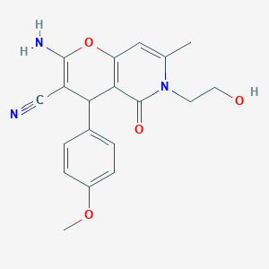 molecular formula C19H19N3O4 B6523287 2-amino-6-(2-hydroxyethyl)-4-(4-methoxyphenyl)-7-methyl-5-oxo-4H,5H,6H-pyrano[3,2-c]pyridine-3-carbonitrile CAS No. 884216-41-5