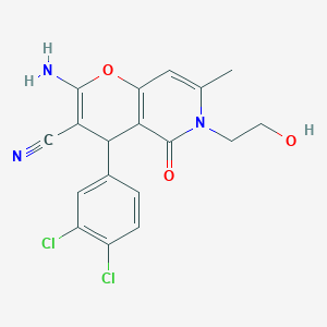 molecular formula C18H15Cl2N3O3 B6523289 2-amino-4-(3,4-dichlorophenyl)-6-(2-hydroxyethyl)-7-methyl-5-oxo-4H,5H,6H-pyrano[3,2-c]pyridine-3-carbonitrile CAS No. 884215-99-0