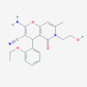 molecular formula C20H21N3O4 B6523292 2-amino-4-(2-ethoxyphenyl)-6-(2-hydroxyethyl)-7-methyl-5-oxo-4H,5H,6H-pyrano[3,2-c]pyridine-3-carbonitrile CAS No. 884216-69-7