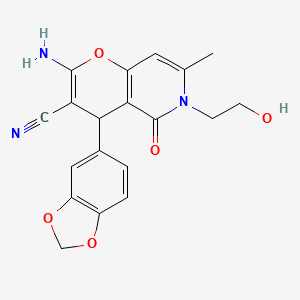 molecular formula C19H17N3O5 B6523300 2-amino-4-(2H-1,3-benzodioxol-5-yl)-6-(2-hydroxyethyl)-7-methyl-5-oxo-4H,5H,6H-pyrano[3,2-c]pyridine-3-carbonitrile CAS No. 884217-04-3