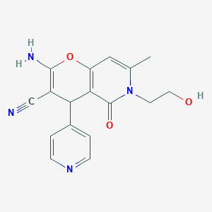 molecular formula C17H16N4O3 B6523302 2-amino-6-(2-hydroxyethyl)-7-methyl-5-oxo-4-(pyridin-4-yl)-4H,5H,6H-pyrano[3,2-c]pyridine-3-carbonitrile CAS No. 884217-18-9