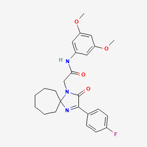 molecular formula C25H28FN3O4 B6523367 N-(3,5-dimethoxyphenyl)-2-[3-(4-fluorophenyl)-2-oxo-1,4-diazaspiro[4.6]undec-3-en-1-yl]acetamide CAS No. 890832-96-9