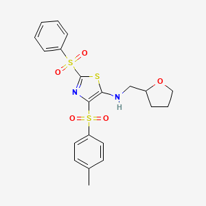 molecular formula C21H22N2O5S3 B6523457 2-(benzenesulfonyl)-4-(4-methylbenzenesulfonyl)-N-[(oxolan-2-yl)methyl]-1,3-thiazol-5-amine CAS No. 950375-65-2
