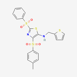 molecular formula C21H18N2O4S4 B6523459 2-(benzenesulfonyl)-4-(4-methylbenzenesulfonyl)-N-[(thiophen-2-yl)methyl]-1,3-thiazol-5-amine CAS No. 933004-19-4