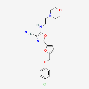 molecular formula C21H21ClN4O4 B6523515 2-{5-[(4-chlorophenoxy)methyl]furan-2-yl}-5-{[2-(morpholin-4-yl)ethyl]amino}-1,3-oxazole-4-carbonitrile CAS No. 946309-25-7