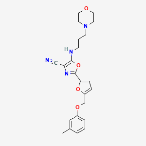 molecular formula C23H26N4O4 B6523551 2-{5-[(3-methylphenoxy)methyl]furan-2-yl}-5-{[3-(morpholin-4-yl)propyl]amino}-1,3-oxazole-4-carbonitrile CAS No. 946309-38-2