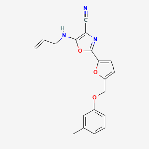 molecular formula C19H17N3O3 B6523558 2-{5-[(3-methylphenoxy)methyl]furan-2-yl}-5-[(prop-2-en-1-yl)amino]-1,3-oxazole-4-carbonitrile CAS No. 931704-75-5