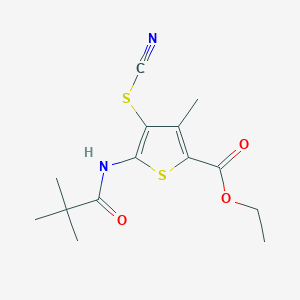ethyl 4-(cyanosulfanyl)-5-(2,2-dimethylpropanamido)-3-methylthiophene-2-carboxylate