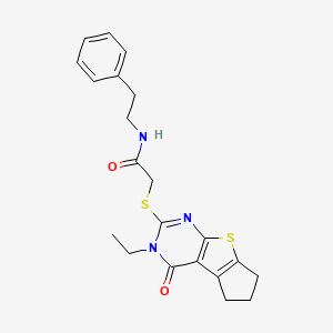 2-({11-ethyl-12-oxo-7-thia-9,11-diazatricyclo[6.4.0.0^{2,6}]dodeca-1(8),2(6),9-trien-10-yl}sulfanyl)-N-(2-phenylethyl)acetamide