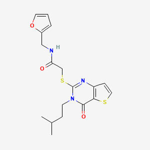 molecular formula C18H21N3O3S2 B6523708 N-[(furan-2-yl)methyl]-2-{[3-(3-methylbutyl)-4-oxo-3H,4H-thieno[3,2-d]pyrimidin-2-yl]sulfanyl}acetamide CAS No. 440329-78-2