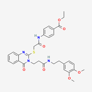 ethyl 4-(2-{[3-(2-{[2-(3,4-dimethoxyphenyl)ethyl]carbamoyl}ethyl)-4-oxo-3,4-dihydroquinazolin-2-yl]sulfanyl}acetamido)benzoate