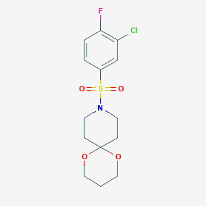 molecular formula C14H17ClFNO4S B6523986 9-(3-chloro-4-fluorobenzenesulfonyl)-1,5-dioxa-9-azaspiro[5.5]undecane CAS No. 1137434-87-7