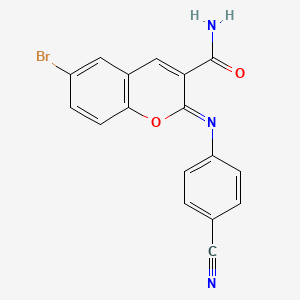 (2Z)-6-bromo-2-[(4-cyanophenyl)imino]-2H-chromene-3-carboxamide