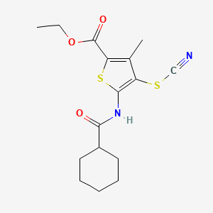molecular formula C16H20N2O3S2 B6524315 ethyl 4-(cyanosulfanyl)-5-cyclohexaneamido-3-methylthiophene-2-carboxylate CAS No. 681161-96-6