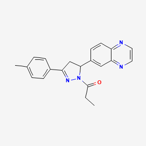 molecular formula C21H20N4O B6524573 1-[3-(4-methylphenyl)-5-(quinoxalin-6-yl)-4,5-dihydro-1H-pyrazol-1-yl]propan-1-one CAS No. 1010900-63-6