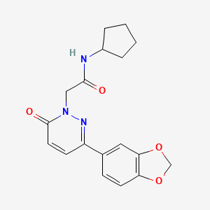 molecular formula C18H19N3O4 B6524593 2-[3-(2H-1,3-benzodioxol-5-yl)-6-oxo-1,6-dihydropyridazin-1-yl]-N-cyclopentylacetamide CAS No. 941930-25-2