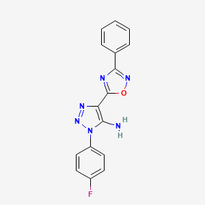 molecular formula C16H11FN6O B6524709 1-(4-fluorophenyl)-4-(3-phenyl-1,2,4-oxadiazol-5-yl)-1H-1,2,3-triazol-5-amine CAS No. 1011601-10-7