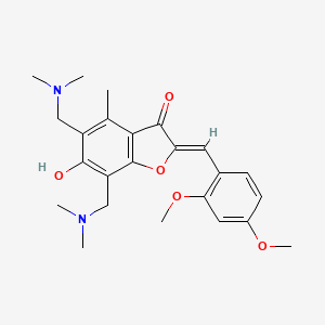 (2Z)-2-[(2,4-dimethoxyphenyl)methylidene]-5,7-bis[(dimethylamino)methyl]-6-hydroxy-4-methyl-2,3-dihydro-1-benzofuran-3-one