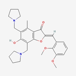 molecular formula C28H34N2O5 B6524980 (2Z)-2-[(2,3-dimethoxyphenyl)methylidene]-6-hydroxy-4-methyl-5,7-bis[(pyrrolidin-1-yl)methyl]-2,3-dihydro-1-benzofuran-3-one CAS No. 929513-01-9