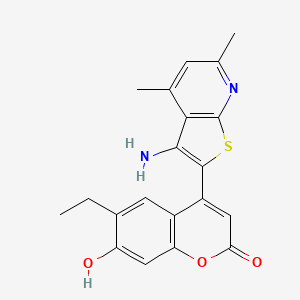 molecular formula C20H18N2O3S B6525060 4-{3-amino-4,6-dimethylthieno[2,3-b]pyridin-2-yl}-6-ethyl-7-hydroxy-2H-chromen-2-one CAS No. 1007635-19-9