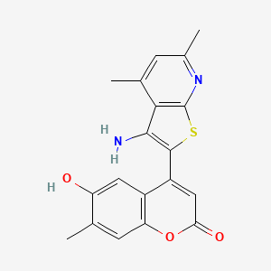 molecular formula C19H16N2O3S B6525062 4-{3-amino-4,6-dimethylthieno[2,3-b]pyridin-2-yl}-6-hydroxy-7-methyl-2H-chromen-2-one CAS No. 1007635-23-5