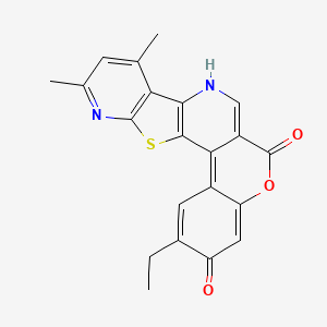 molecular formula C21H16N2O3S B6525065 19-ethyl-18-hydroxy-6,8-dimethyl-15-oxa-3-thia-5,11-diazapentacyclo[11.8.0.0^{2,10}.0^{4,9}.0^{16,21}]henicosa-1(13),2(10),4(9),5,7,11,16,18,20-nonaen-14-one CAS No. 1007635-27-9